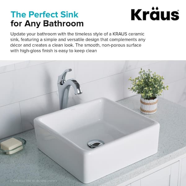 Kraus Square Ceramic Vessel Bathroom Sink In White Kcv 120 - Elavo Square Drop In Bathroom Sink With Overflow
