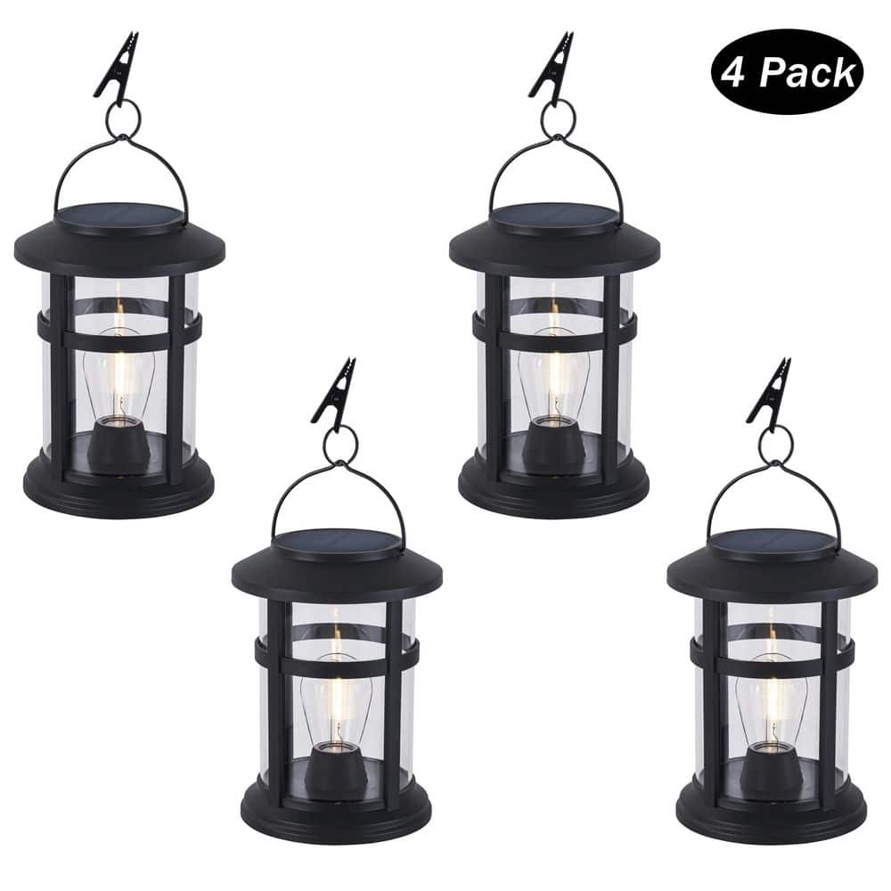 C Cattleya 1-Light Black Solar Outdoor Lantern with LED Light Bulb
