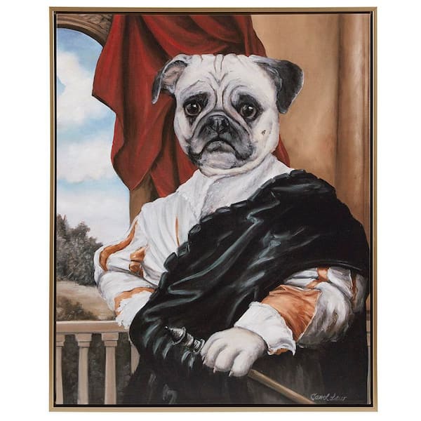Unbranded Wood Framed 16.5 in. x 20.5 in. Captain's Guard Pug Framed Canvas Wall Art