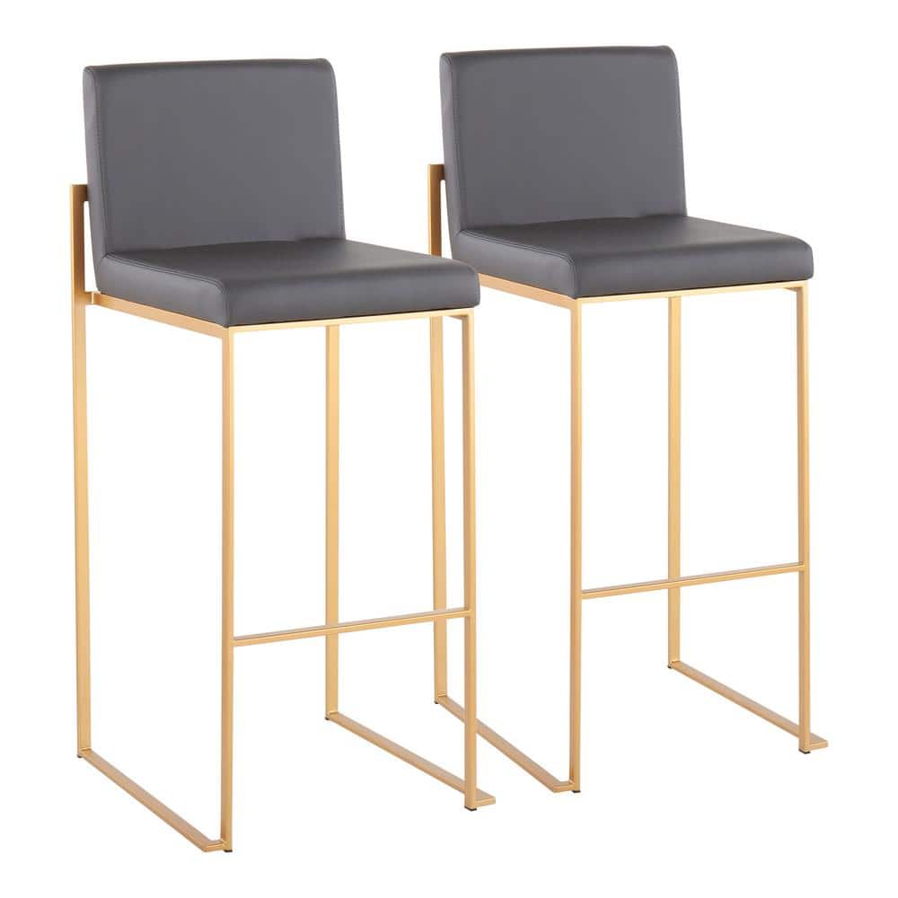 Fuji 40.5 in. Grey Faux Leather and Gold Steel High Back Bar Stool (Set of 2) price history on PriceWatchPro