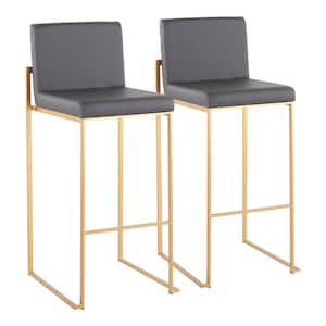 Fuji 40.5 in. Grey Faux Leather and Gold Steel High Back Bar Stool (Set of 2)