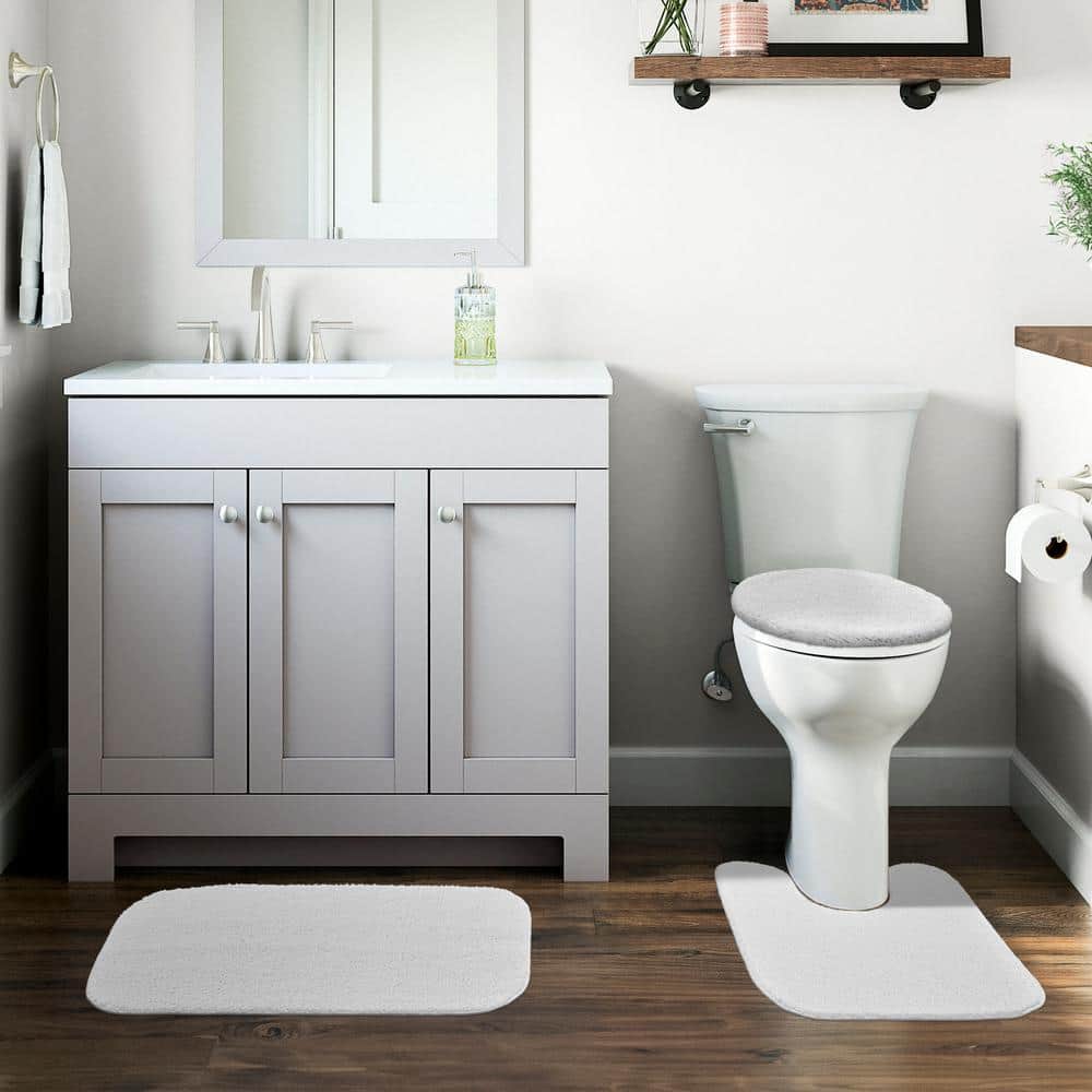 Gramercy White Plush Polypropylene 3-Piece Bath Rug Set