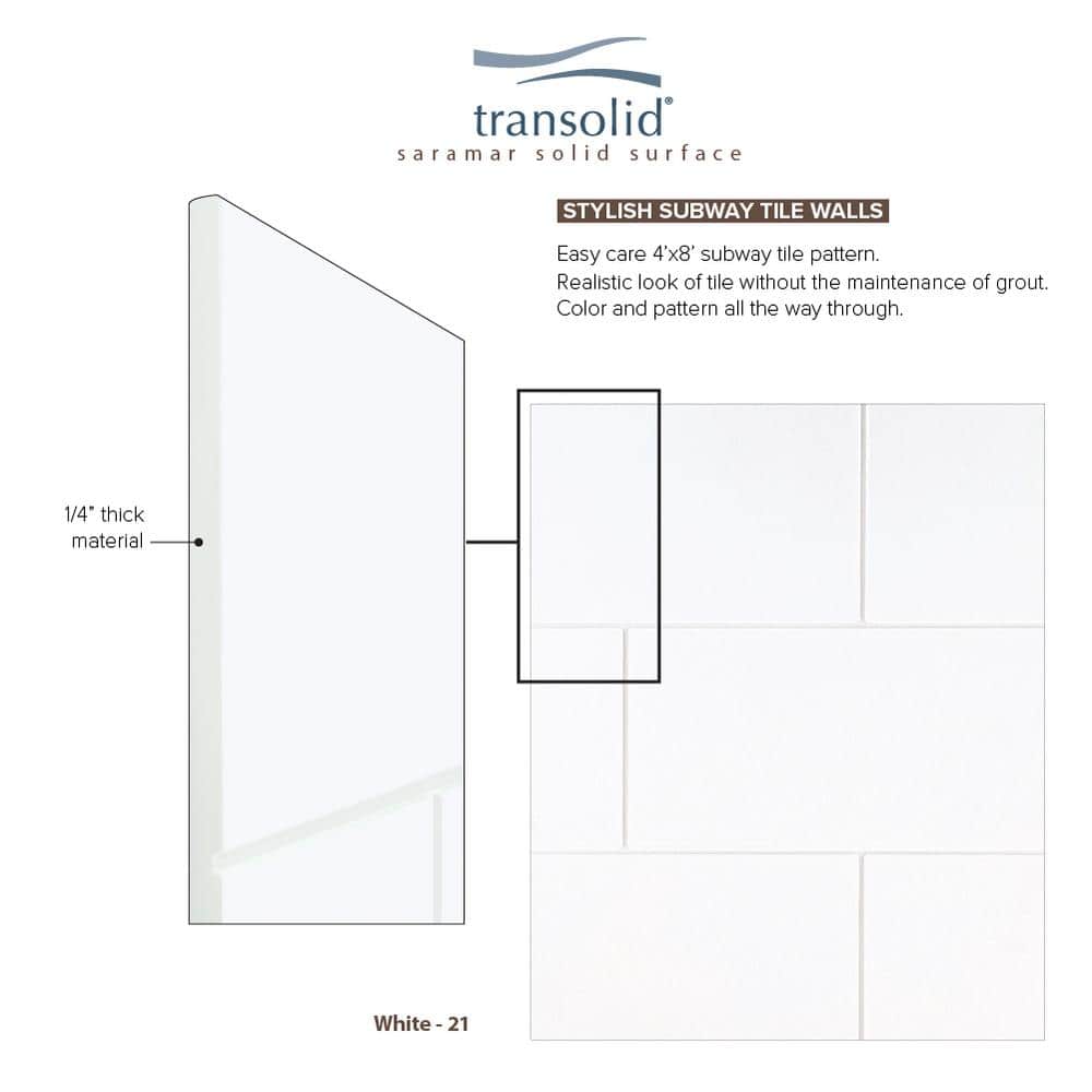 Transolid 36" x 36" x 72" White Subway Tile Shower Wall Kit