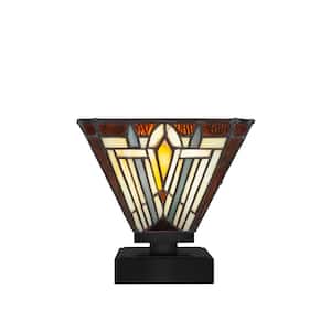 Quincy 6.75 in. Matte Black Accent Lamp with Glass Shade