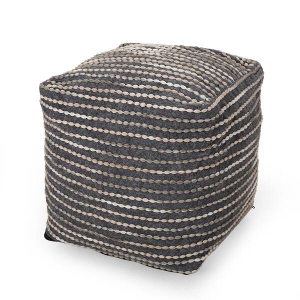 Noble House Lithonia Ivory, Beige, and Gray Fabric Cube Pouf