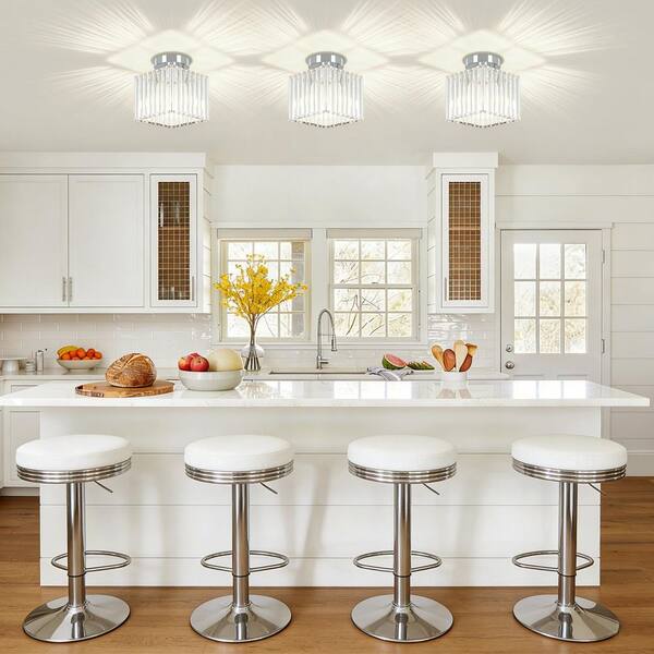 ZSMIHDOH 7.24 in. 1-Light Nickel Square Crystal Semi Flush Mount