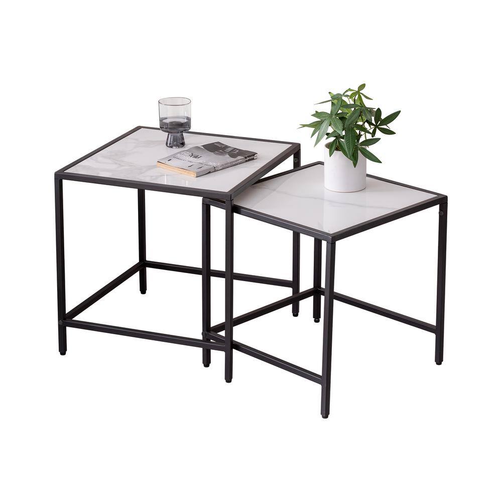 Zjoyee 17.7 in. Black Square Sintered Stone Nesting End Table Side Table PQ202200675 The