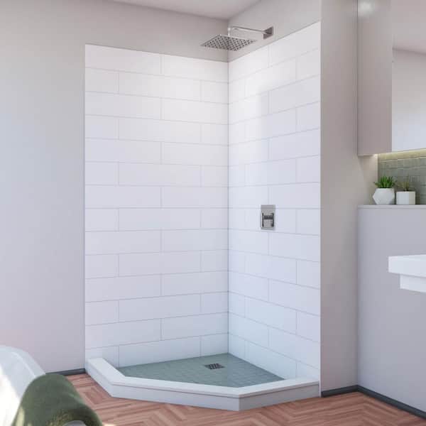 DreamLine DreamStone 42 in. W x 84 in. H x 42 in. D 2-Piece Glue Up Modern Solid Corner Shower Wall Surround in White
