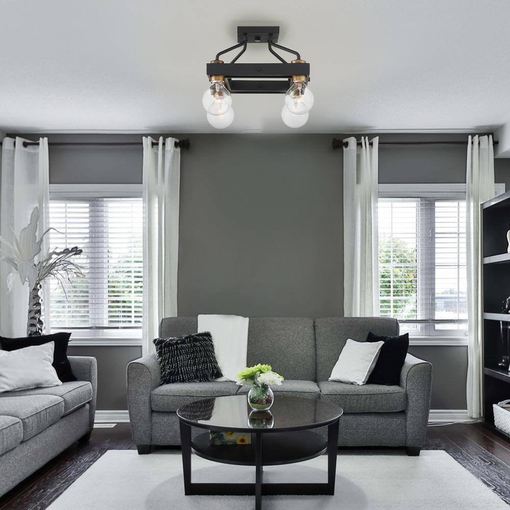 Ravella Black and Brass Industrial Semi Flush Mount Ceiling Light
