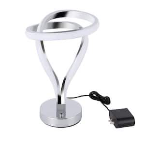 11.81 in. Silver Modern Integrated LED Spiral RGB Table Lamp with PVC Shade for Living Room Bedroom Home Decor