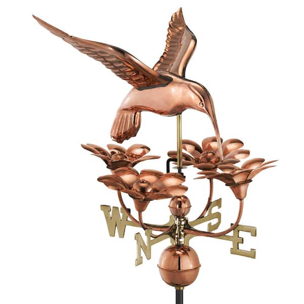 Good Directions Hummingbird with Flowers Weathervane - Pure Copper