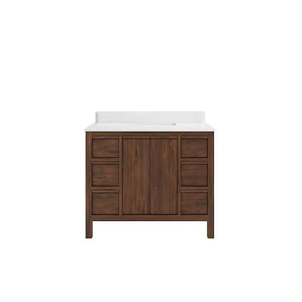 Willow Collections Elizabeth Teak 42 in. W x 22 in. D x 36 in. H Single Sink Bath Vanity in Dark Walnut with 1.5" Empira Quartz Top