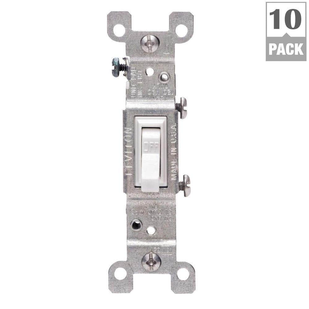 White Thermoplastic Single-Pole Toggle Switch, 15 Amp