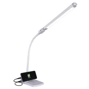 Swivel 25 in. LED Desk Lamp with USB Charging and Stand, White