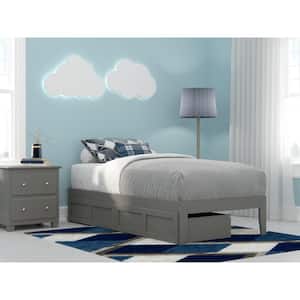 Colorado Grey Twin Solid Wood Storage Platform Bed with USB Turbo Charger and 2 Drawers