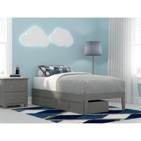 AFI Colorado Grey Twin Solid Wood Storage Platform Bed with USB Turbo Charger and 2 Drawers
