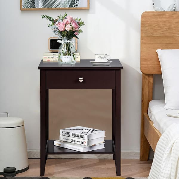 Costway Nightstand End Table Storage Display Bedroom Furniture Drawer Shelf Beside Brown
