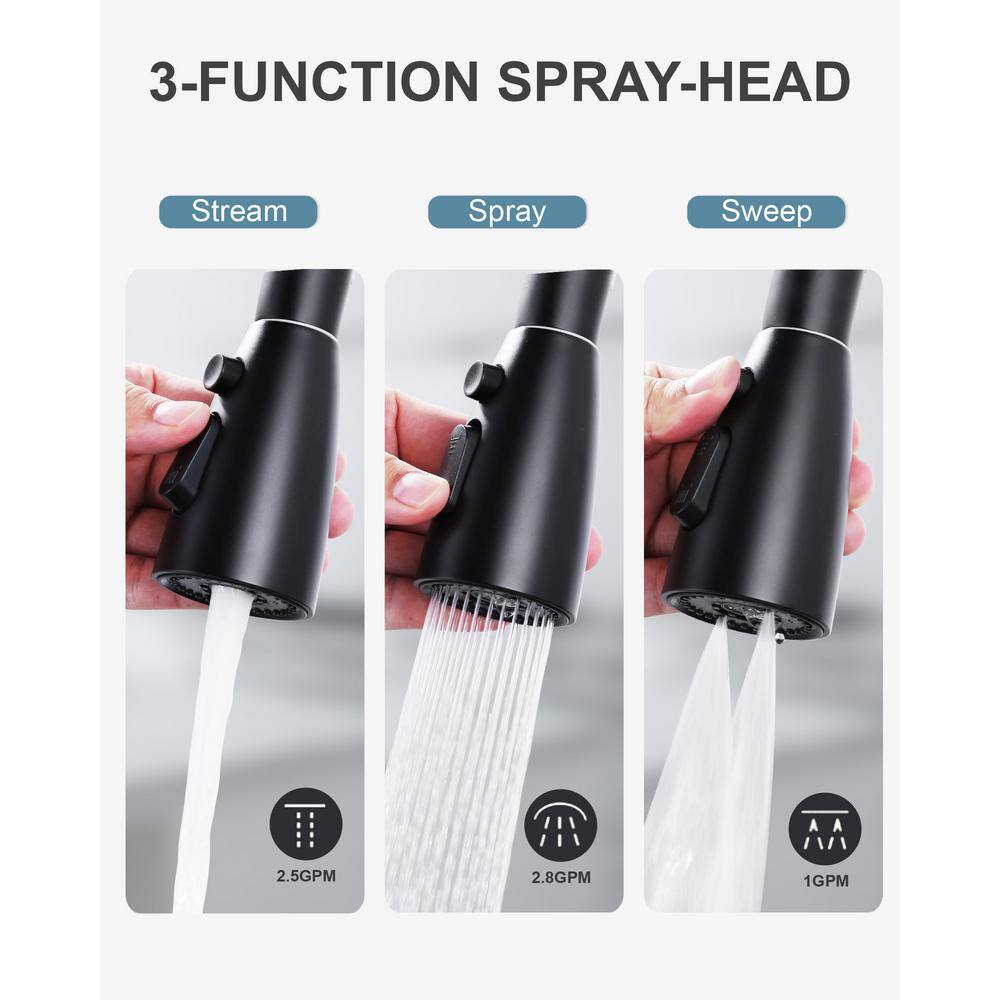 Matte Black Stainless Steel Pull-Down Kitchen Faucet with Water Filter
