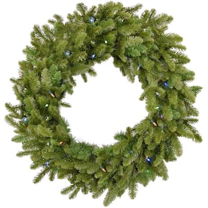 48 in. Grandland Artificial Holiday Wreath with Multi-Colored Battery-Operated LED String Lights