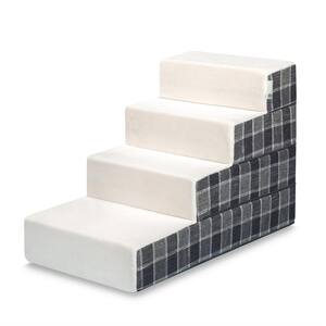 Grey Plaid 22 in. Large Foam 4 of Steps Pet Stairs