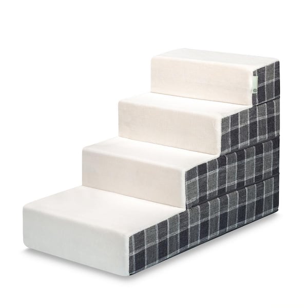 Zinus Grey Plaid 22 in. Large Foam 4 of Steps Pet Stairs