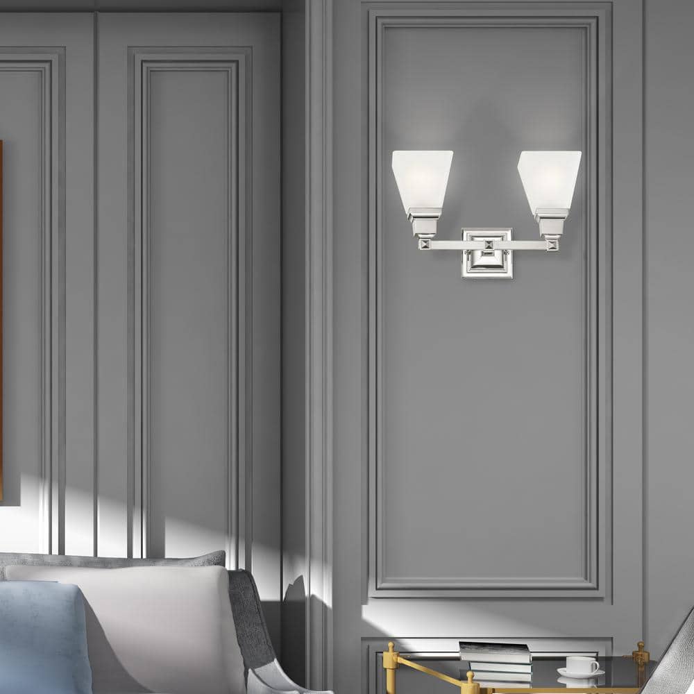 Elegant Polished Nickel 2-Light Bath Vanity with Satin Glass