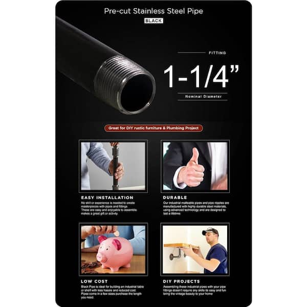 PLUMBFLEX - 1-1/4 in. x 18 in. Black Steel Pipe