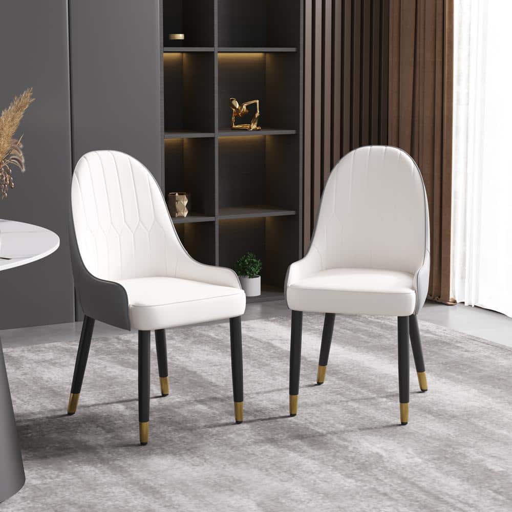 J&E Home Beige PU Leather Dining Chair Set with Metal Legs (Set of 4 ...