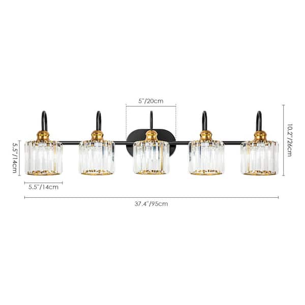 RRTYO Avenlur 37.4 in. 5-Light Glam Black Gold Dimmable