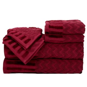 6-Piece Burgundy Chevron Patterned Deluxe Plush Cotton Bath Towel Set