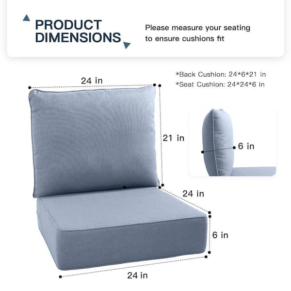 PlushCore 24 in. x 24 in. x 6 in. 4-Piece Deep Seating Outdoor Lounge Chair Thick Cushion Set in Baby Blue (2-Set)