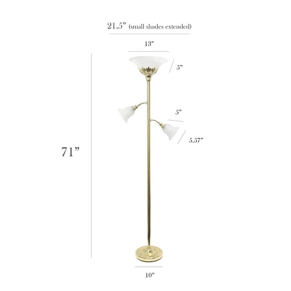 Elegant Gold Iron Floor Lamp with Scalloped Glass Shades