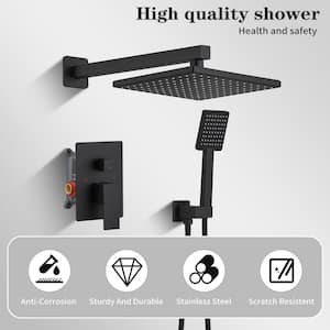 Rainfall Single Handle 2-Spray 9 in. Square Shower Faucet 2.5 GPM with High Pressure in. Matte Black (Valve Included)