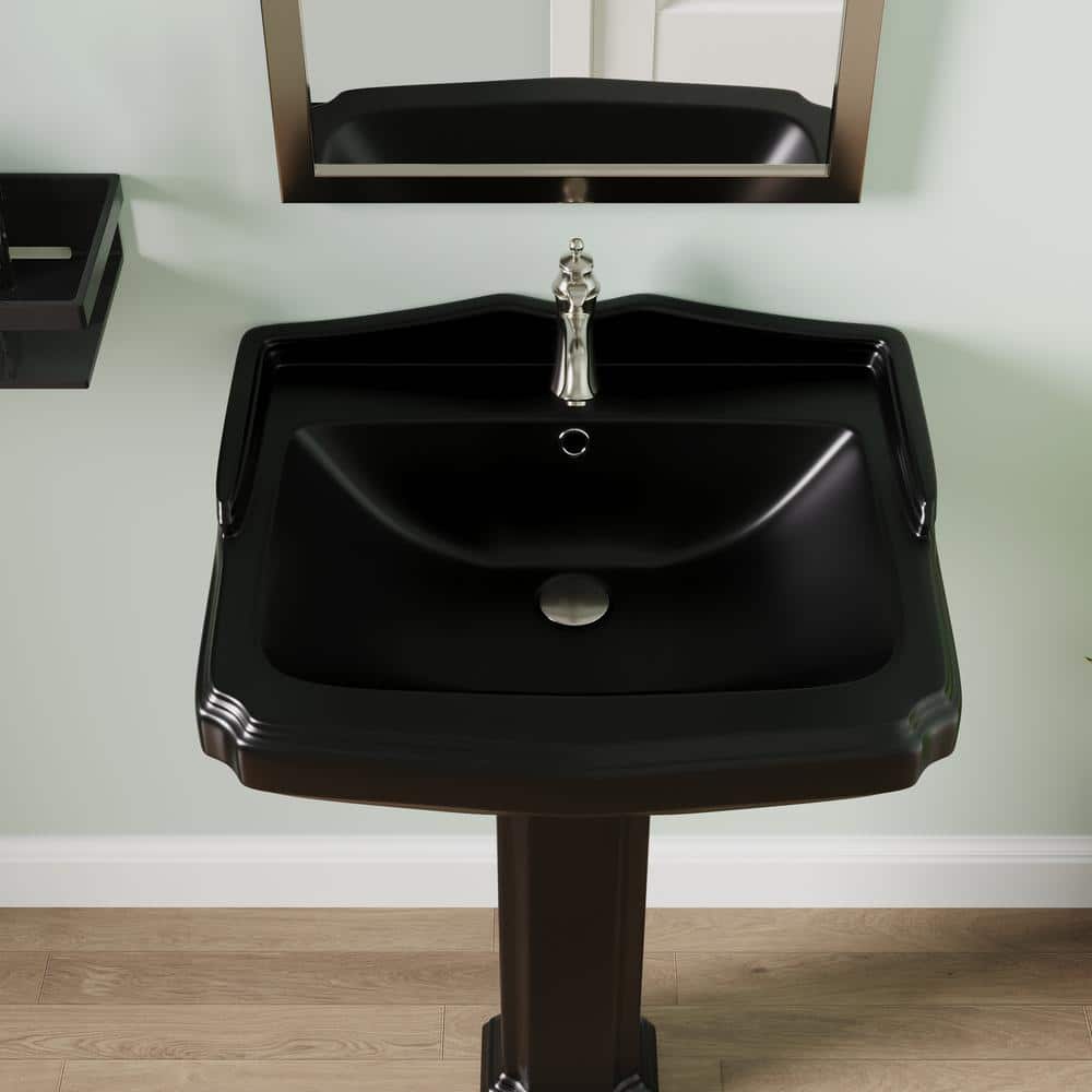 Black Ceramic Single Hole Pedestal Bathroom Sink