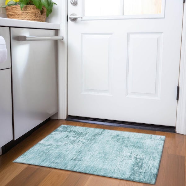 Mayfield Premium Machine Washable Abstract AMF1062 Seafoam 2 ft. x 3 ft. Area Rug