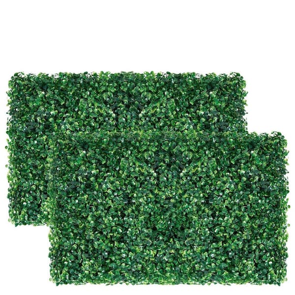 24 x 16 in. 12-Pieces Plastic Artificial Boxwood Hedge Panel-Realistic Fake Grass Wall Decor for Outdoor Garden Privacy