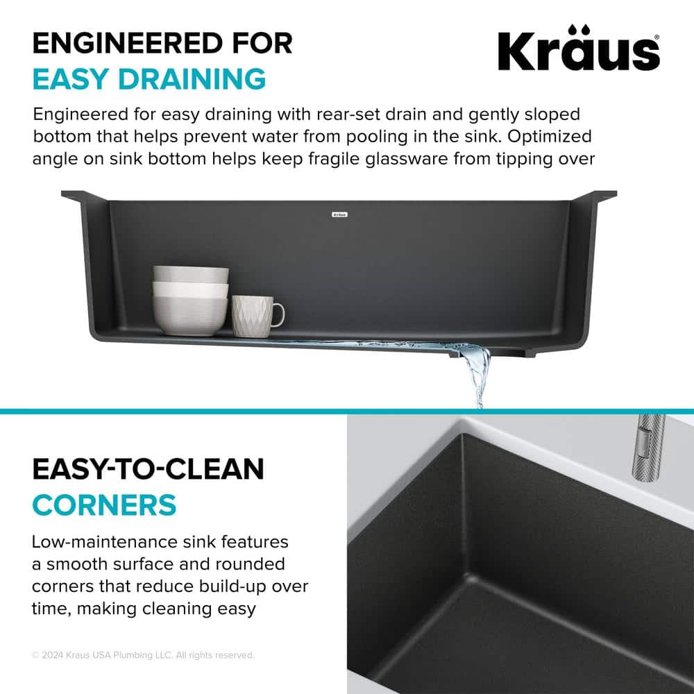 32-Inch Black Granite Undermount Single Bowl Kitchen Sink