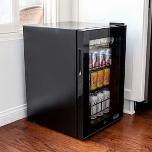 17 in. 90 (12 oz.) Can Cooler Freestanding Beverage Fridge with Adjustable Shelves, Modern Black