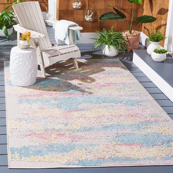 Cabana Aqua/Pink 4 ft. x 6 ft. Abstract Distressed Indoor/Outdoor Area Rug