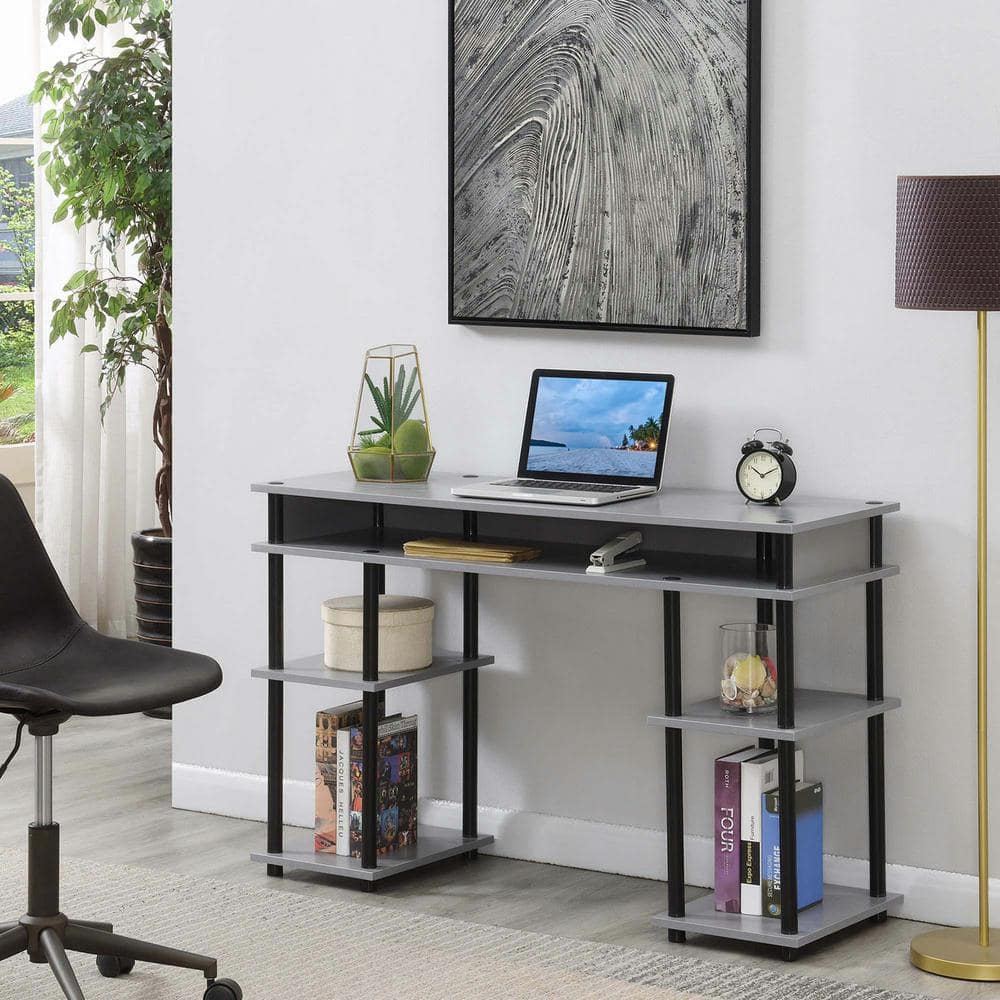 Modern Gray & Black No-Tools 48" Student Desk with Storage