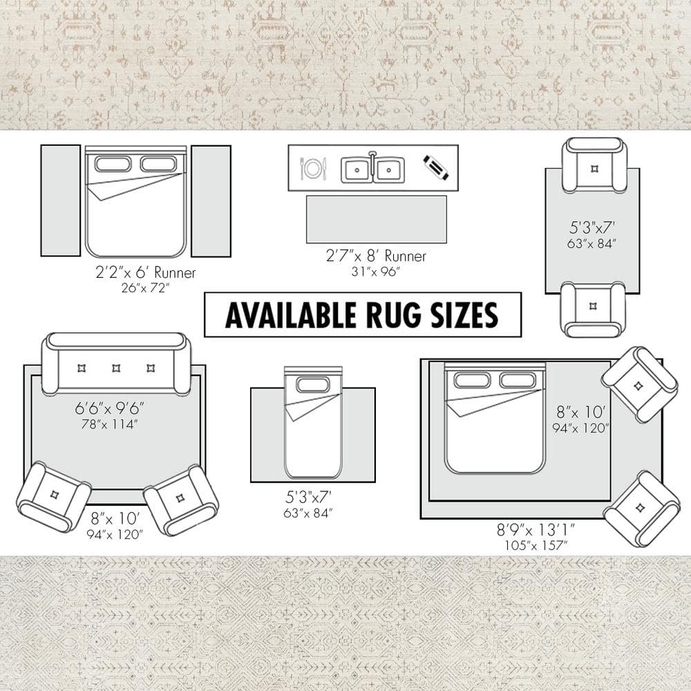 Cream and Gray Synthetic Easy Care Runner Rug