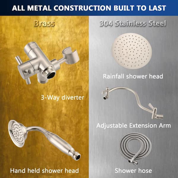 Qzgyoool Metal 12'' Rain Shower Head With Handheld Spray, 4 1 Settings - View #4