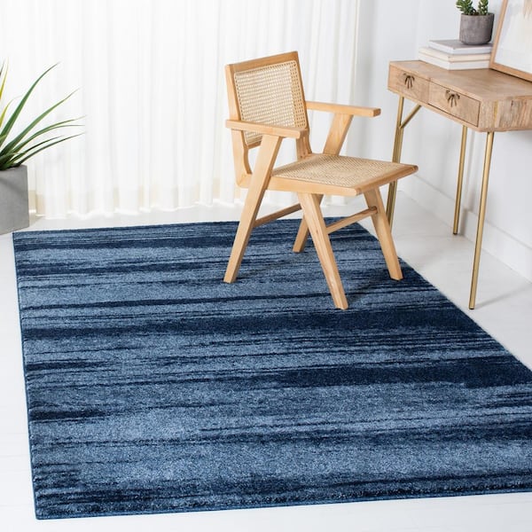 Retro Light Blue/Blue 3 ft. x 5 ft. Striped Area Rug