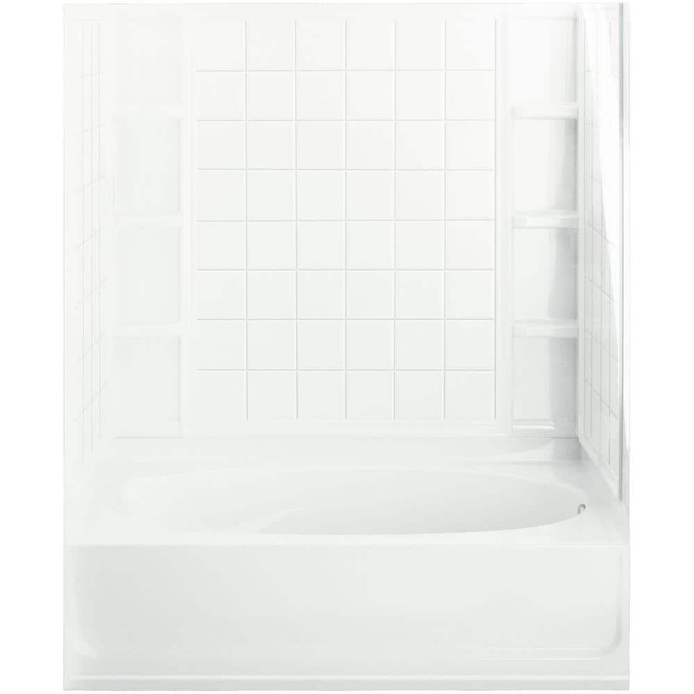 Ensemble 60 in. x 42 in. x 73-1/4 in. Bath and Shower Kit Right Drain ...