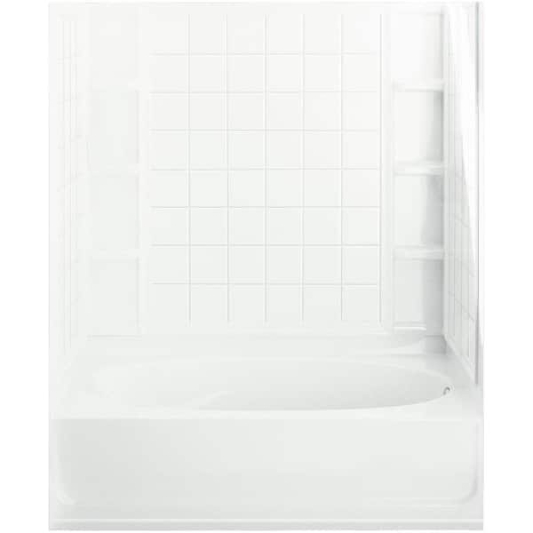 Unbranded Ensemble 60 in. x 42 in. x 73-1/4 in. Bath and Shower Kit Right Drain in White with Above-Floor Drain and Backer Board