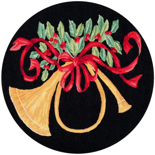 Vintage Posters 6 X 6 Black/Multi Floral Round Rug