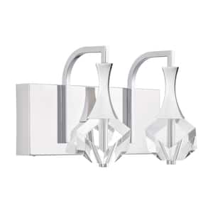12 in. 2-Light Brushed Nickel LED Vanity Light with Crystal Shade