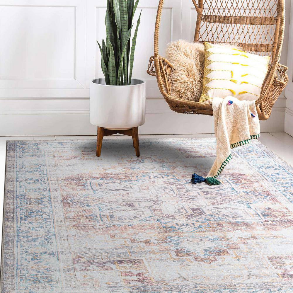 Rust and Blue Medallion Flat Woven Machine Washable Area Rug