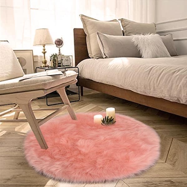 GHOUSE Silky Faux Fur Sheepskin Shag Light Pink 6 ft. x 6 ft