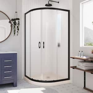 Prime 33 in. W x 74-3/4 in. H Neo Angle Sliding Semi-Frameless Corner Shower Enclosure in Matte Black with Frosted Glass